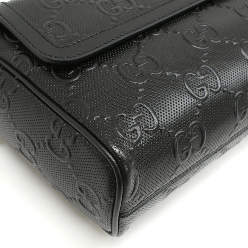 Gucci GG Embossed Messenger Bag Shoulder Leather Black - Picture 6 of 8